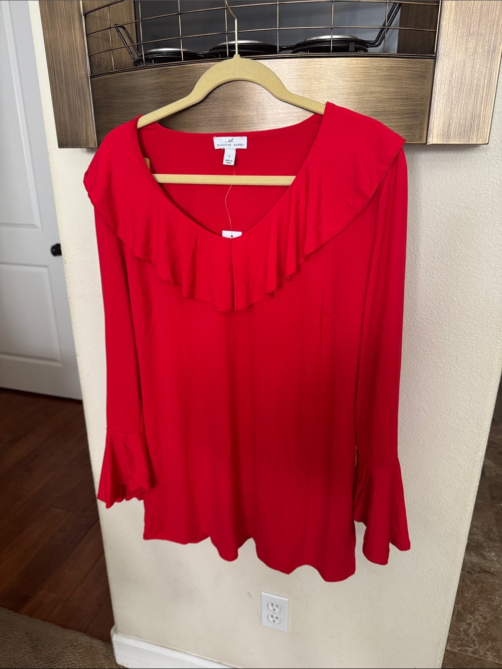 Shavonne Dorsey Red Ruffle-Neck Long Sleeve Top